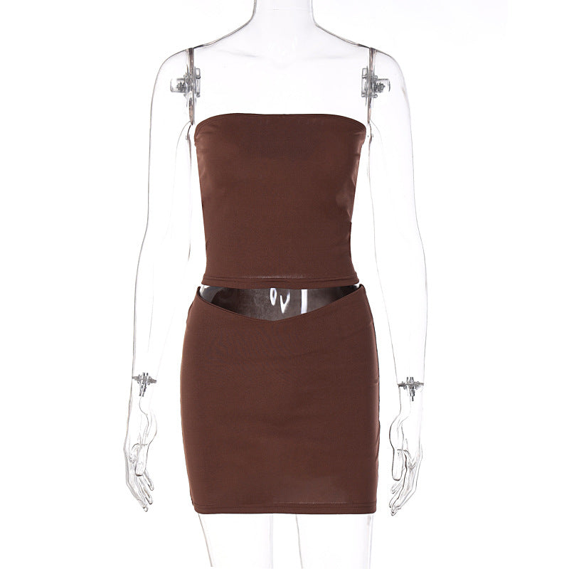 Conjunto de falda corta ajustada con sujetador horizontal informal de verano para mujer
