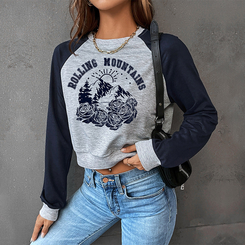 Sudadera con estampado gráfico de letras de manga larga para mujer de otoño