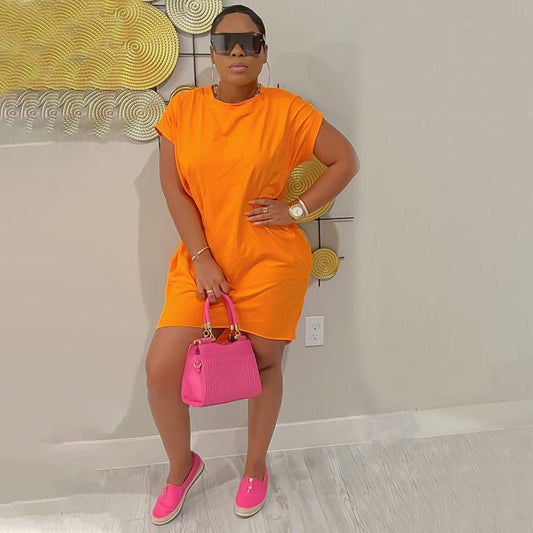 Summer Solid Color Pocket Front Short Back Length Irregular Asymmetric Dress