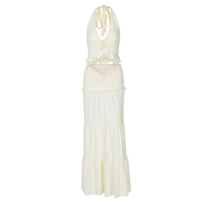 Conjunto de ropa de invierno para mujer, sexy, con escote en V, volantes, tirantes finos y falda retorcida