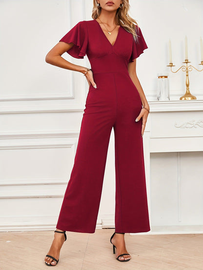 Mono de pierna ancha de punto elástico sin mangas con volantes y pantalones rectos para mujer, ropa de alta calidad para mujer
