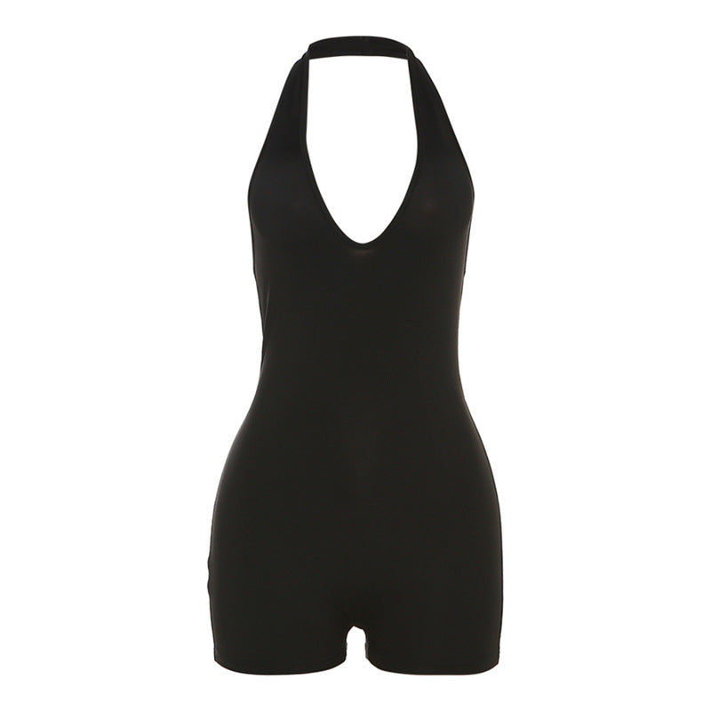 Mono de verano para mujer, sexy, informal, de cuello bajo, con cuello halter, cintura alta, ajustado y sin espalda.