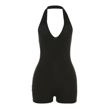 Mono de verano para mujer, sexy, informal, de cuello bajo, con cuello halter, cintura alta, ajustado y sin espalda.