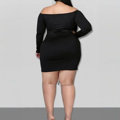 Vestido sexy de talla grande para mujer, vestido corto ajustado con cuello redondo y cintura ajustada para otoño e invierno.