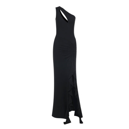 Spring Maxi Dress Elegant Sexy Slim One Shoulder Frill Ribbon Dress