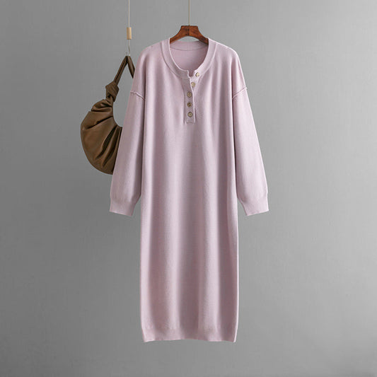 Vestido de punto con botones para otoño e invierno, color liso, holgado e informal, para mujer