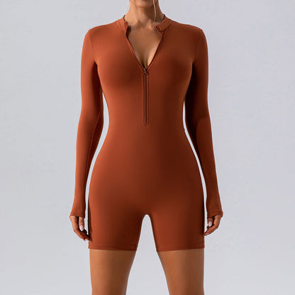 Mono deportivo de una pieza con cremallera y manga larga para entrenamiento de baile y fitness, ropa de yoga ajustada y sexy para mujer