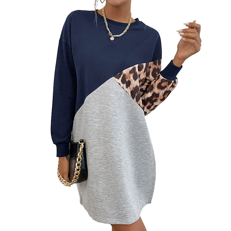 Vestido tipo suéter con estampado de leopardo y manga larga para mujer en otoño