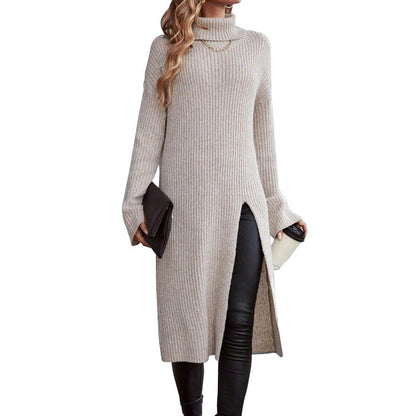 Suéter de cuello alto holgado de manga larga con abertura para otoño e invierno