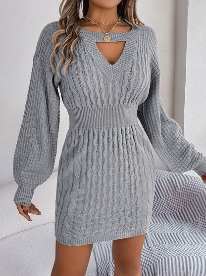 Vestido tipo suéter con mangas abullonadas y aberturas para mujer, color liso, para otoño e invierno