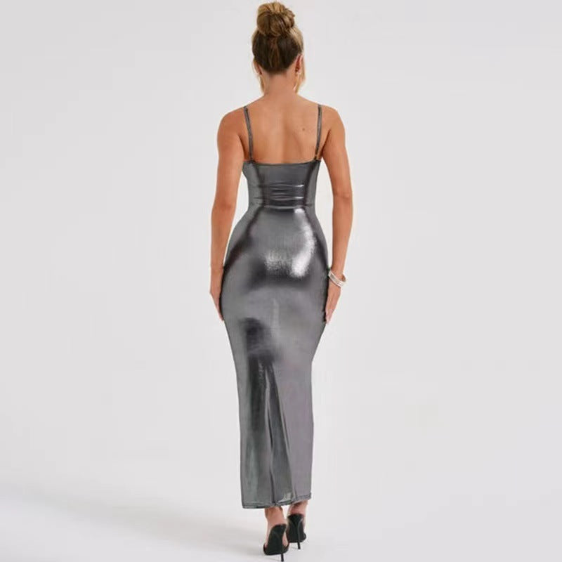 Vestido de invierno sexy con hombros descubiertos y tirantes finos para mujer