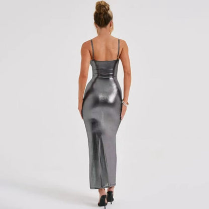 Vestido de invierno sexy con hombros descubiertos y tirantes finos para mujer