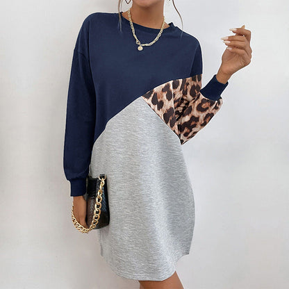 Vestido tipo suéter con estampado de leopardo y manga larga para mujer en otoño