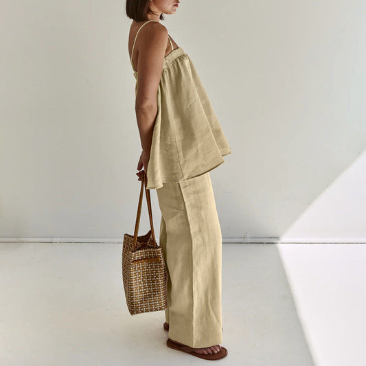 Ropa de mujer, camisola sexy abullonada, pantalones de pierna ancha, traje sexy de verano, traje de dos piezas