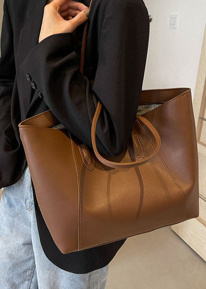 Elara – Two-Tone PU Leather Tote Bag with Long Shoulder Straps