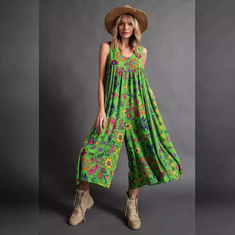 Mono holgado sin mangas con estampado vintage para mujer de verano