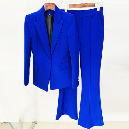 Traje de negocios Star con un botón y cubierta de tela, largo medio, pantalón acampanado, traje de dos piezas