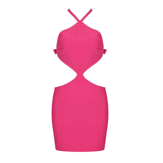 Irregular Asymmetric Summer Women Halter Cross Hollow Out Cutout Backless Dress
