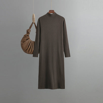 Vestido de punto para mujer, otoño-invierno, cuello alto, largo medio, suéter elegante por encima de la rodilla