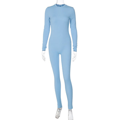 Mono deportivo de yoga ajustado de color liso de otoño para mujer