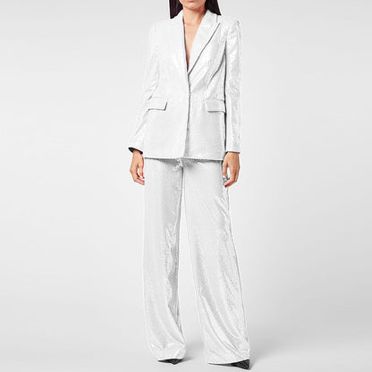 Traje de trabajo elegante y brillante con efecto Bling Bling Sequ para mujer