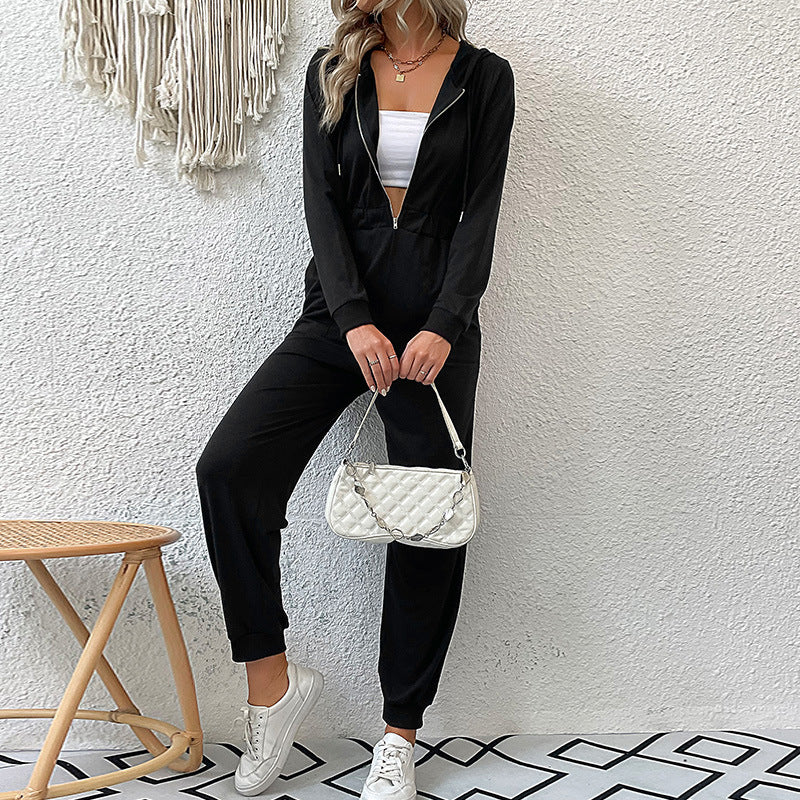 Mono deportivo informal con capucha y cremallera de manga larga para mujer, ropa de otoño e invierno
