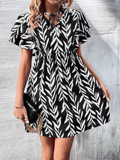 Vestido de cintura alta con cuello en V y estampado para mujer