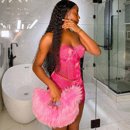 Traje de dos piezas con falda y chaleco estampado bandeau sexy para mujer de verano