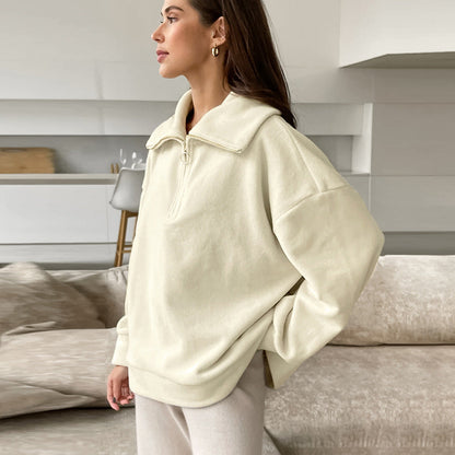 Suéter holgado informal de punto de cordero y cachemira beige para mujer, top deportivo con cuello a juego para otoño e invierno