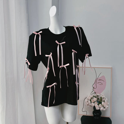 Camiseta de manga corta con borlas largas de verano para mujer, top informal holgado de algodón