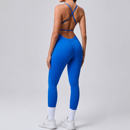 Mono de yoga ajustado con correa de hombro ajustable, espalda de belleza, color melocotón, ropa deportiva de fitness