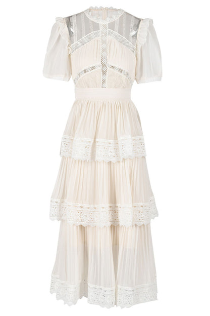 Janet Lace Detail Tiered Midi Dress