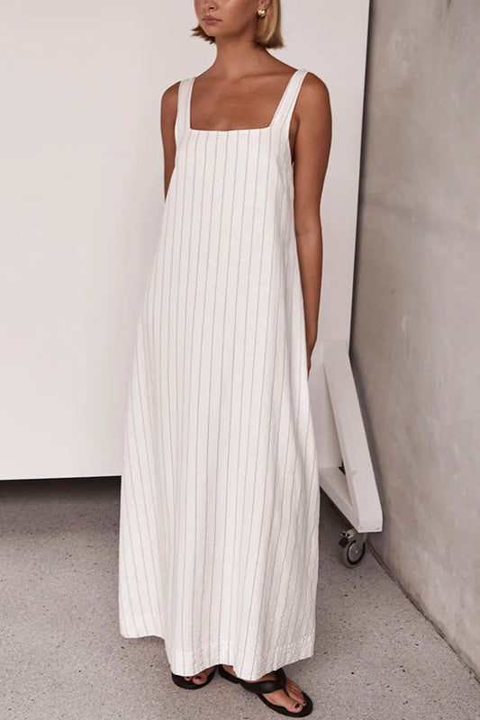 Vestido minimalista básico sin mangas con cuello cuadrado a rayas para primavera y verano para mujer