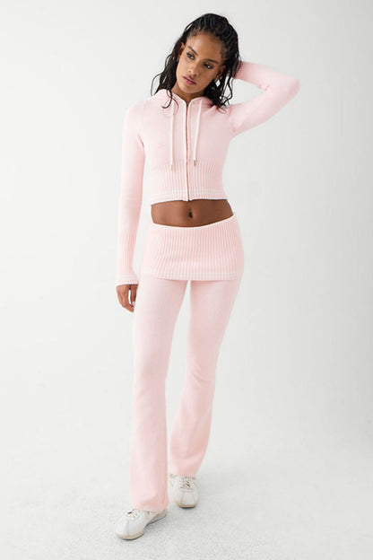 Conjunto de sudadera con capucha de punto a rayas 