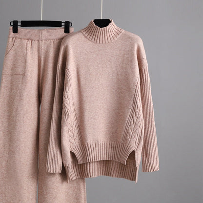 Conjunto de dos piezas formado por suéter y pantalón ancho de punto, para otoño e invierno, a la moda y elegante, para mujer