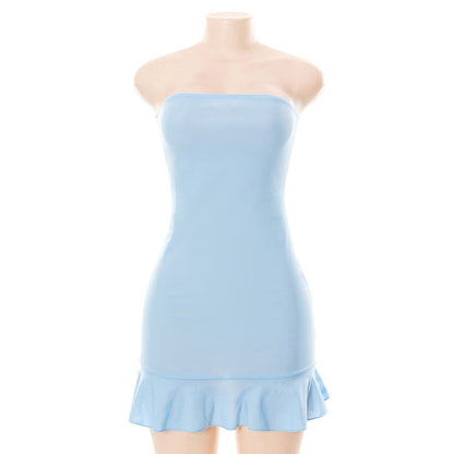 Vestido de verano para mujer, sin mangas, con hombros descubiertos y cintura alta, color liso