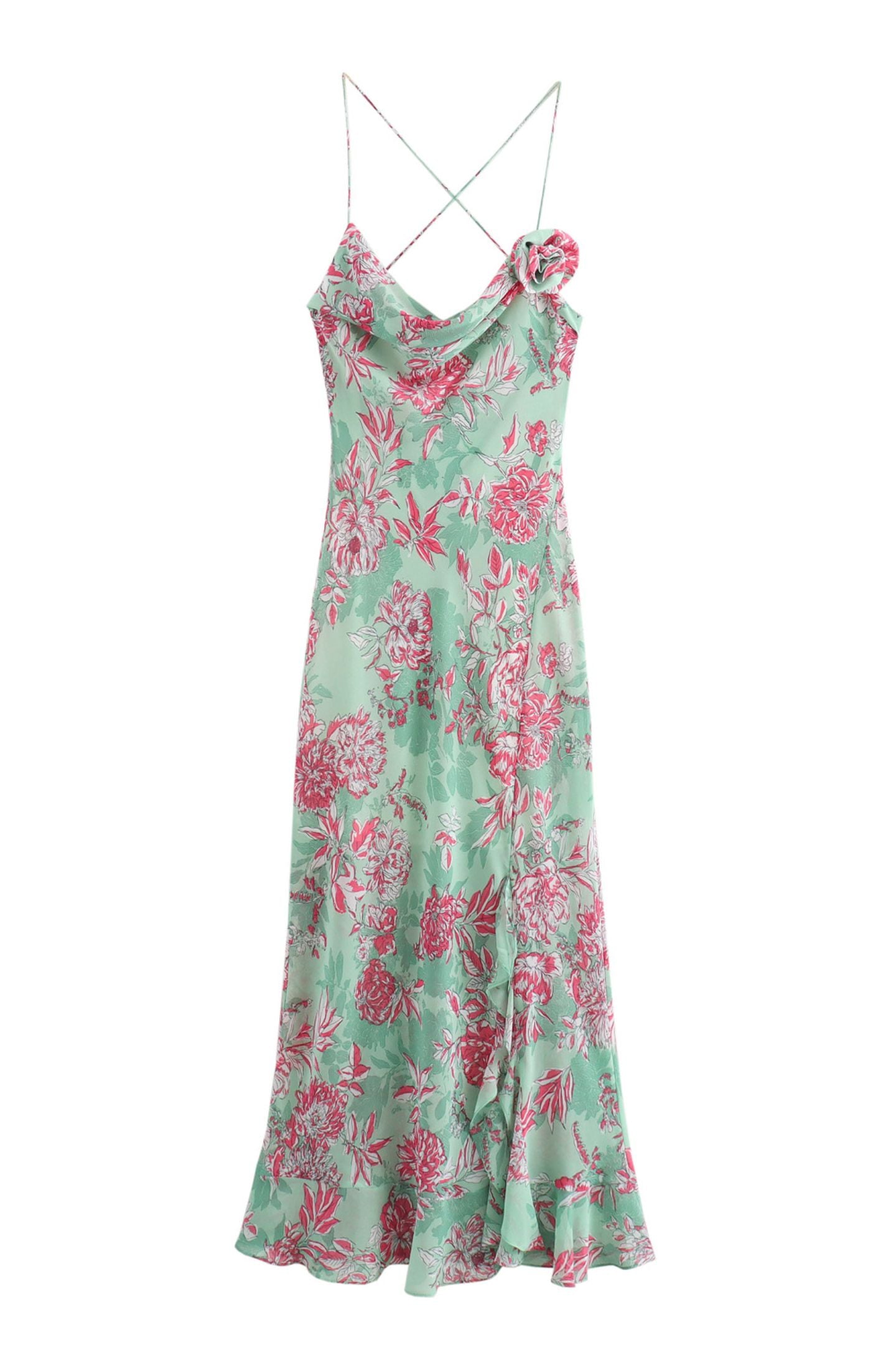 Vestido largo con tirantes finos y estampado floral Sabina 