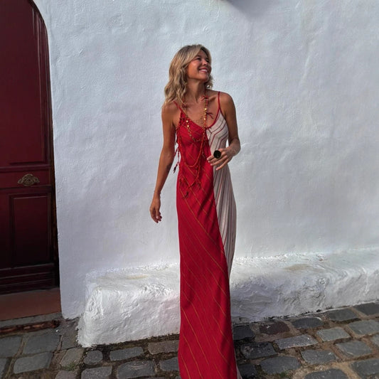 Dress Internet Celebrity Same Color Matching Printed V neck Cami Dress
