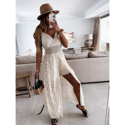 Mono informal sexy con tirantes y costuras para casa, para vacaciones, con aberturas