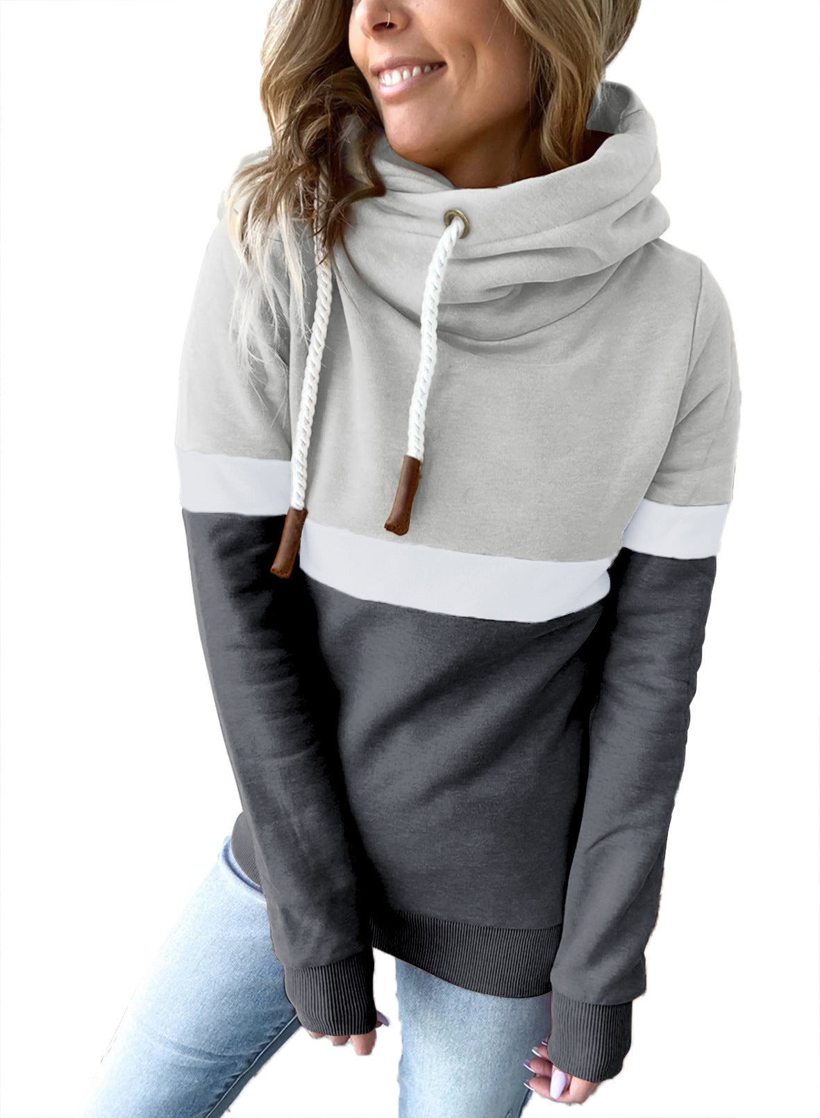 Sudadera con capucha para mujer, informal, con costuras de color liso, para otoño e invierno