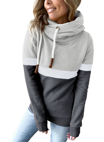 Sudadera con capucha para mujer, informal, con costuras de color liso, para otoño e invierno