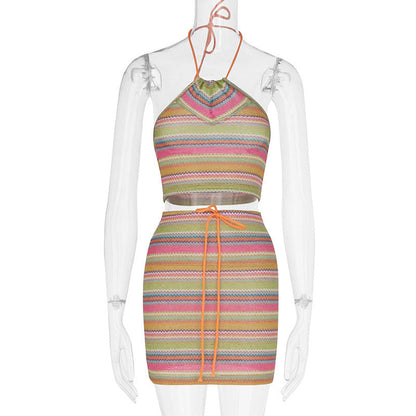 Conjunto de falda tubo con chaleco halter estampado para mujer