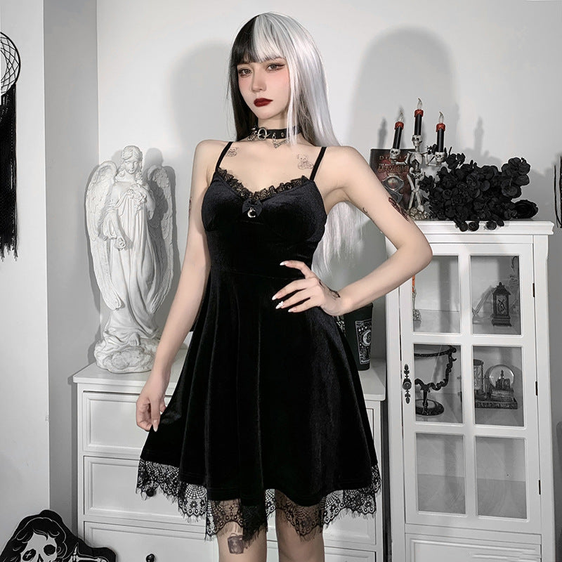 Lace Splice Backless Strap Mini Dress