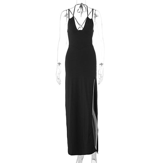 Summer Back Hollow Out Cutout out Strap Split Sling Dress Women Clothing