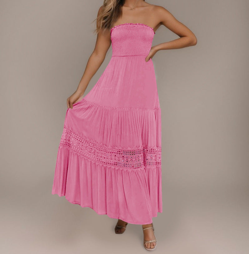 Vestido ceñido de color liso con dobladillo superior tipo tubo, largo, sin mangas, estilo retro bohemio y cintura.