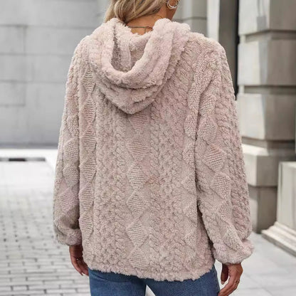 Sudadera con capucha holgada de manga larga de tejido jacquard de felpa para mujer Otoño Invierno