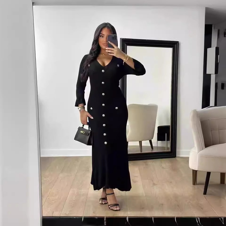 Vestido de punto de manga larga ajustado y adelgazante para otoño e invierno