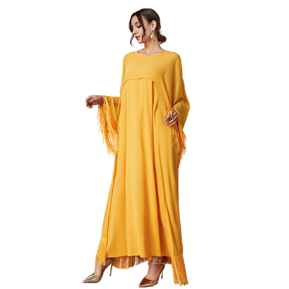 Ropa para mujer, llegada, blusa larga con borlas, vestido de malla, traje de otoño de color liso