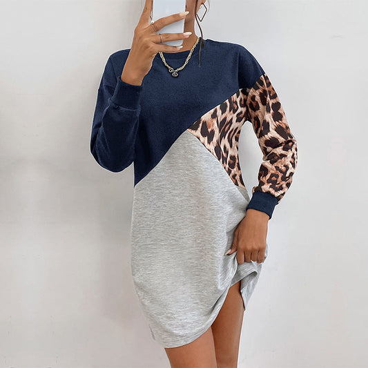 Vestido tipo suéter con estampado de leopardo y manga larga para mujer en otoño