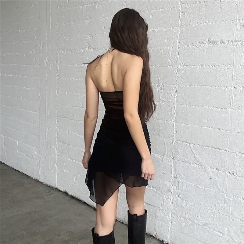 Vestido tubo ajustado de color liso con escote en V y espalda descubierta para mujer de verano